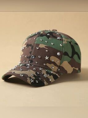Camouflage Studded Baseball Cap - Green Brown Camo